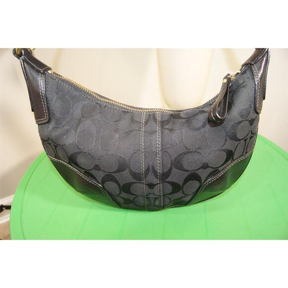 COACH SIGNATURE 11371 JACQUARD CC BLACK HOBO BAG PURSE (150 - Picture 6 of 9